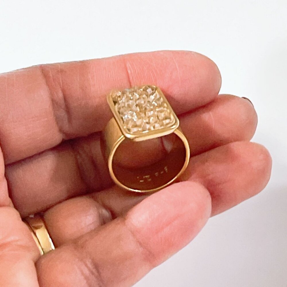 Gold-Tone Statement Ring With Rectangular Crystal… - image 3